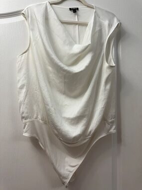 Express White Sleeveless Draped Bodysuit